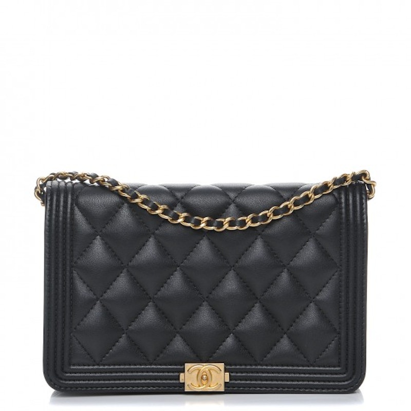 Chanel Boy Wallet On Chain Diamond Quilted Black