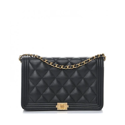 Chanel Boy Wallet On Chain Diamond Quilted Black
