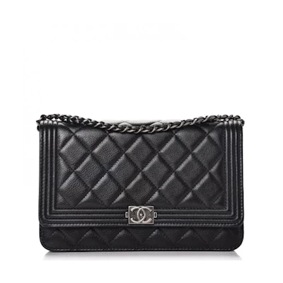 Chanel Boy Wallet On Chain Quilted Calfskin Ruthenium-tone Black