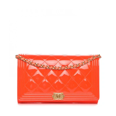 Chanel Boy Wallet on Removable Chain Quilted Diamond Patent Leather/Calfskin Orange