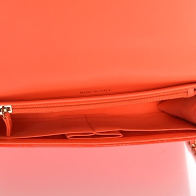 Chanel Boy Wallet on Removable Chain Quilted Diamond Patent Leather/Calfskin Orange Lookbook Chanel Boy Wallet on Removable Chain Quilted Diamond Patent Leather/Calfskin Orange
