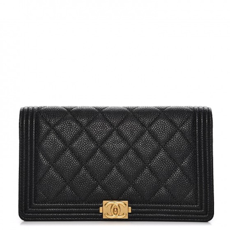 Chanel Boy Yen Wallet Quilted Diamond Black