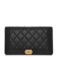 Chanel Boy Yen Wallet Quilted Diamond Black Chanel Boy Yen Wallet Quilted Diamond Black
