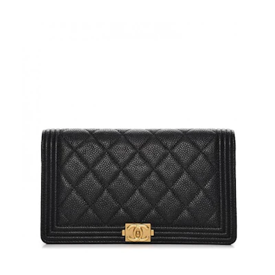 Chanel Boy Yen Wallet Quilted Diamond Black