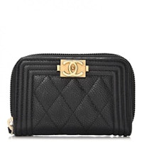 Chanel Boy Zip Around Coin Purse Wallet Quilted Caviar Gold-Tone Black Chanel Boy Zip Around Coin Purse Wallet Quilted Caviar Gold-Tone Black