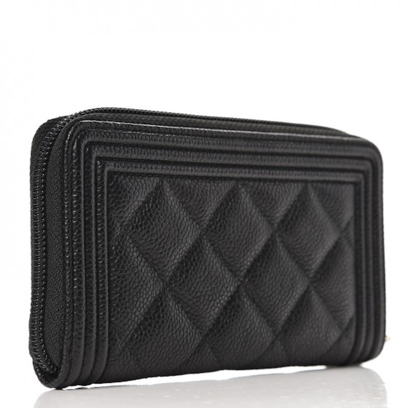 Order 香奈兒Boy系列拉鍊錢包 菱格紋牛皮 金色小號 黑色