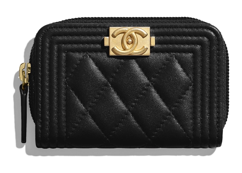 Chanel Boy Zipped Coin Purse Quilted Lambskin Gold-tone Black
