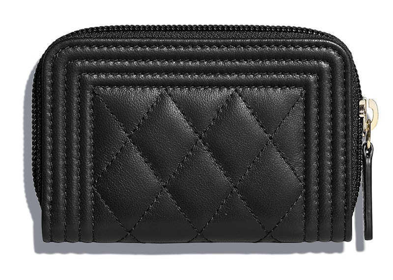 Order 香奈兒Boy拉鏈零錢包 絎縫小羊皮 金色 黑色