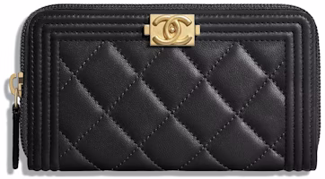 Chanel Boy Zipped Wallet Quilted Lambskin Gold-tone Black Chanel Boy Zipped Wallet Quilted Lambskin Gold-tone Black