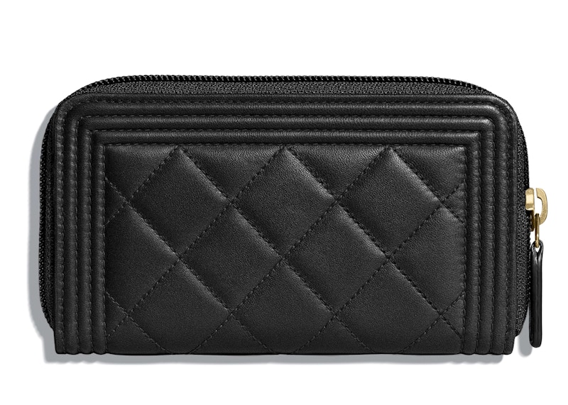 Order 香奈儿男孩系列金色羊皮菱格拉链钱包黑色