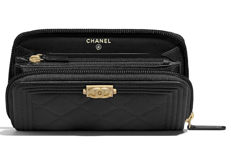 Lookbook 香奈儿男孩系列金色羊皮菱格拉链钱包黑色