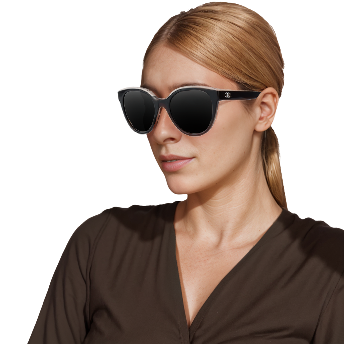 CHANEL Butterfly Sunglasses Black/Beige Brown Unisex Oval Designer Shades CH5414-C534/3 圖 6