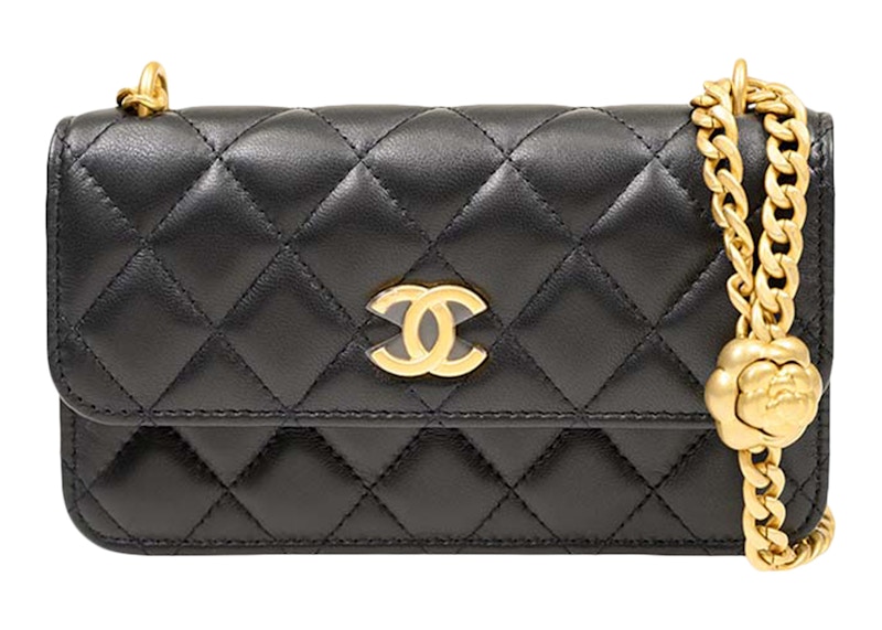 Chanel Camellia Adjusting Buckle Chain with Gold CC Logo Phone Holder Shoulder Bag Black (AP3298-B10702-94305)