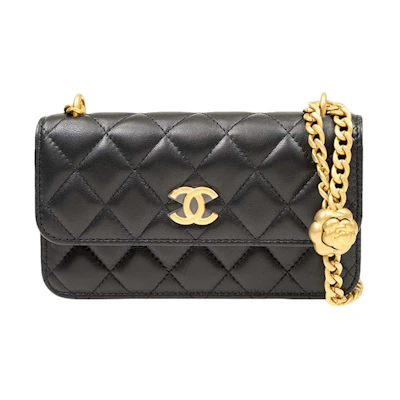 Chanel Camellia Adjusting Buckle Chain with Gold CC Logo Phone Holder Shoulder Bag Black (AP3298-B10702-94305)