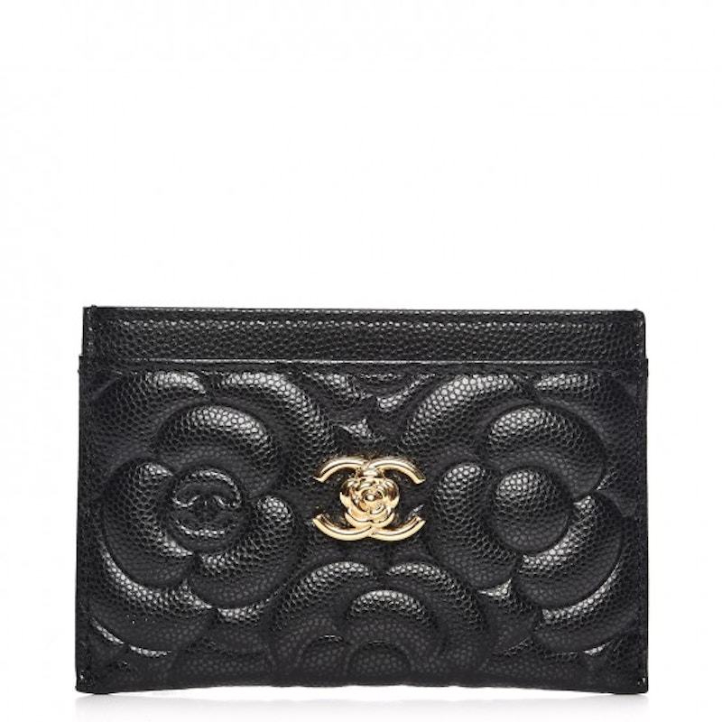 Chanel Card Holder Camellia Embossed Black