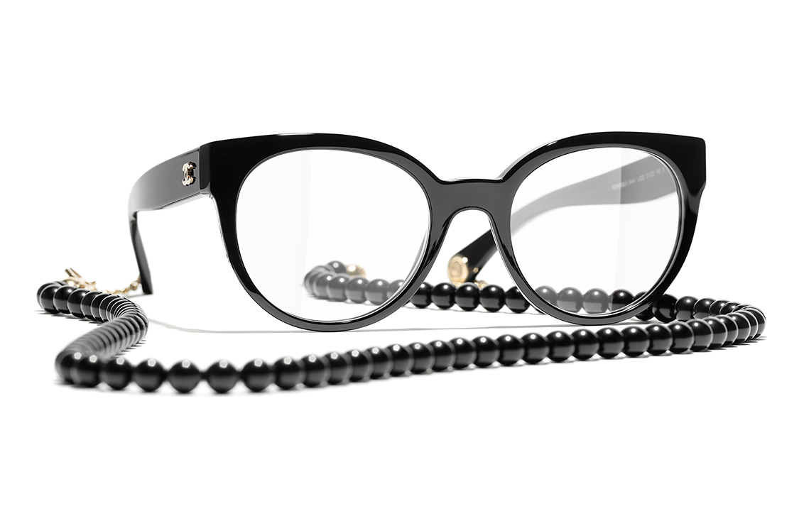 CHANEL Cat-Eye Optical Glasses Black with Side Logo and Beaded Chain. CH3444-C622 圖 3