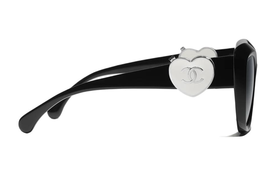 Shop Kacamata CHANEL Cat-Eye Unisex Hitam Frame Asetat dengan Logo Detail CH5517-C501