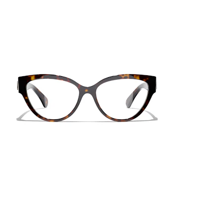CHANEL Cat Eye Optical Glasses Brown Unisex with Gold Icon Temples. CH3436-C714