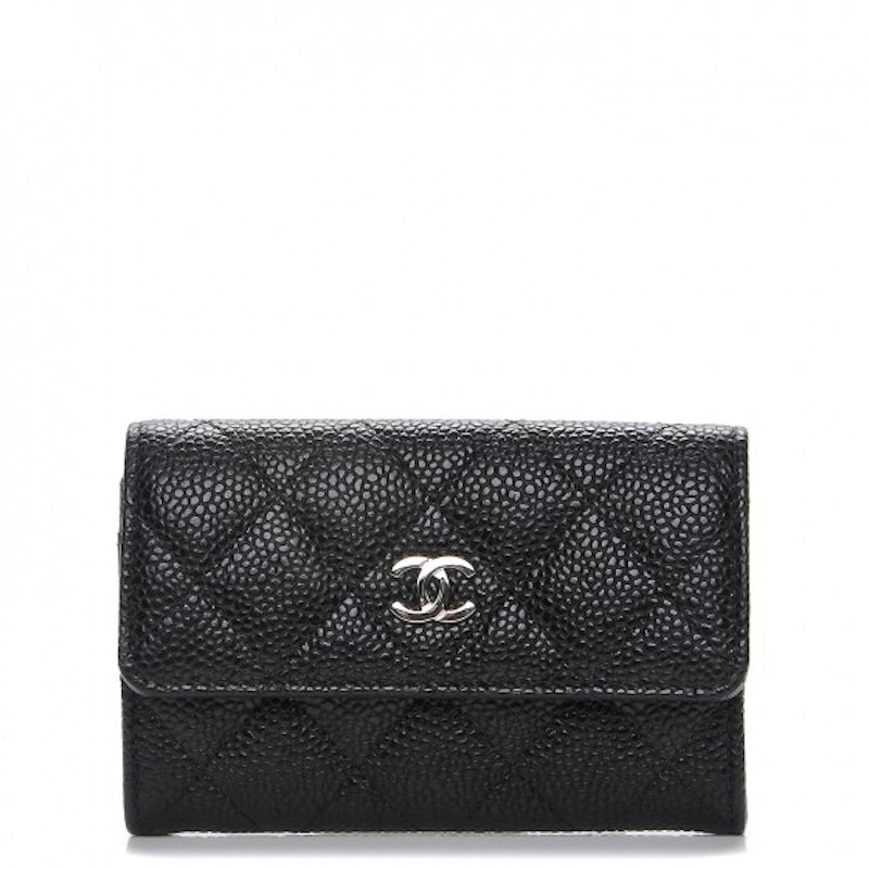 Chanel CC Card Holder Quilted Caviar Silver-tone Black