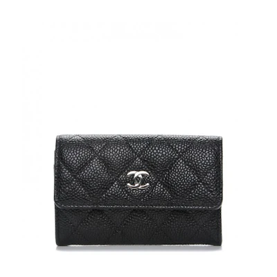 Chanel CC Card Holder Quilted Caviar Silver-tone Black