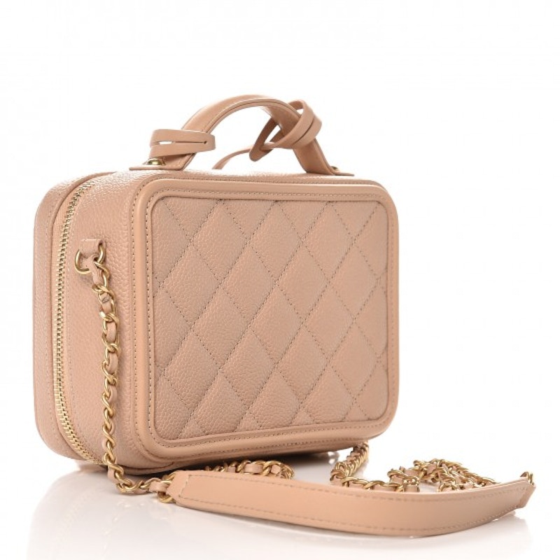 Chanel CC Filigree Vanity Case Quilted Caviar Gold-tone Small Beige 圖 2