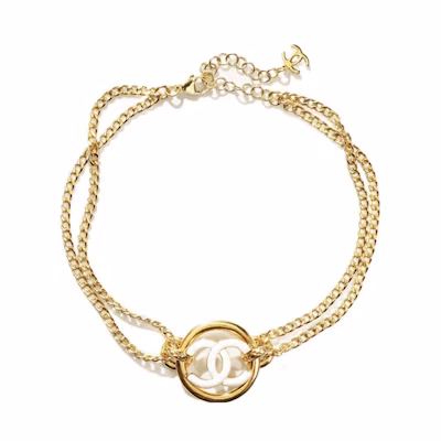 Chanel CC Logo Choker Necklace Gold/White (AB8355)