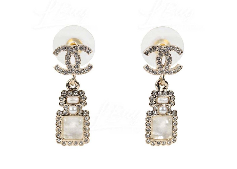 Chanel CC Logo Crystal Perfume Bottle Earrings Gold (AB7272)