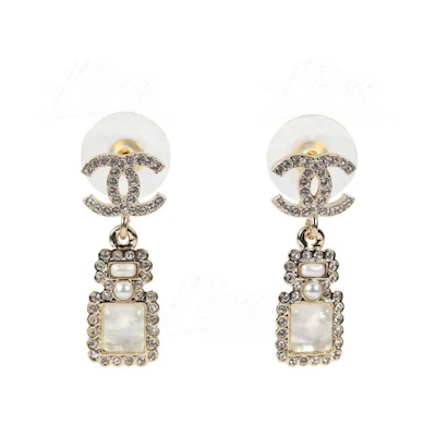 Chanel CC Logo Crystal Perfume Bottle Earrings Gold (AB7272)
