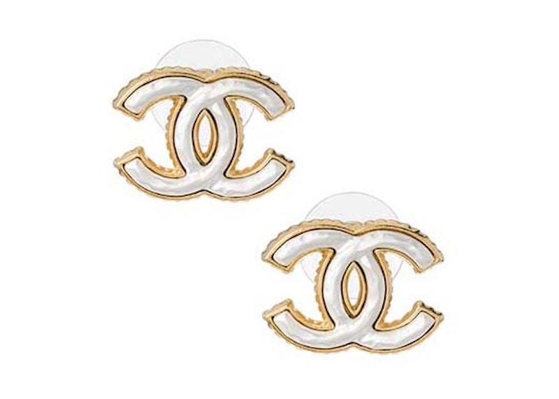 Chanel CC Logo Earrings Gold/White (ABB004)