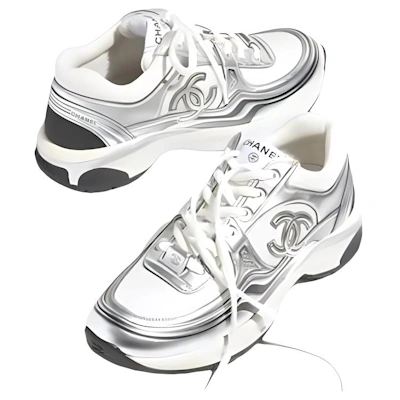 Chanel CC Logo Sneaker 'White Silver'