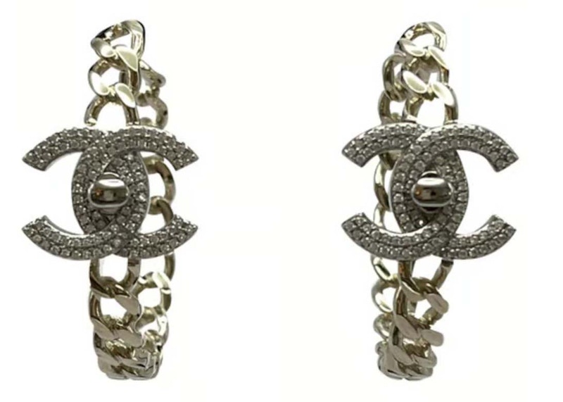 Chanel CC Logo Turnlock Hoop Earrings AB9136 Gold/Silver/Crystal