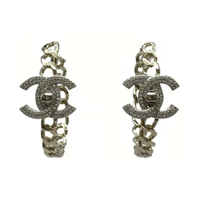 Chanel CC Logo Turnlock Hoop Earrings AB9136 Gold/Silver/Crystal