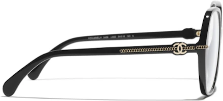 Shop CHANEL Chain Double C Irregular Optical Glasses Unisex Black CH3458 C622