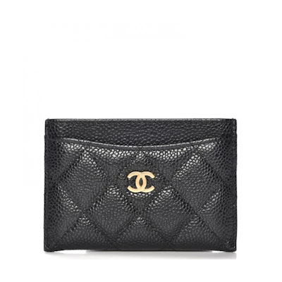 Chanel Classic Card Holder Quilted Caviar Gold-tone Black