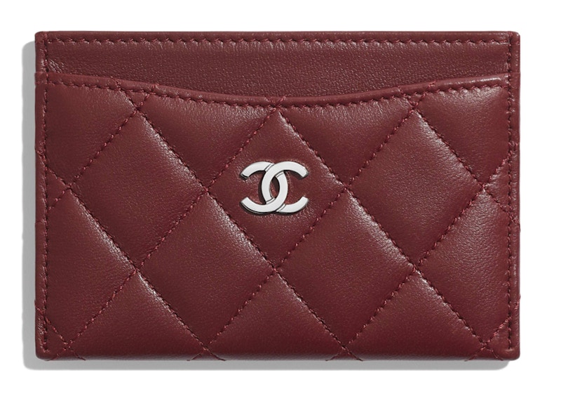 Chanel Classic Card Holder Quilted Lambskin Silver-tone Burgundy