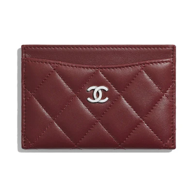 Chanel Classic Card Holder Quilted Lambskin Silver-tone Burgundy