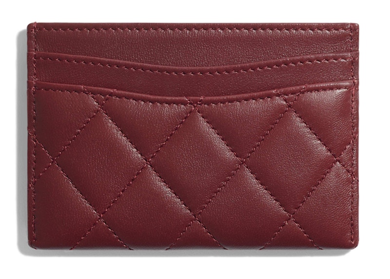 Order 香奈兒經典羊皮菱格卡片夾 銀色酒紅色。