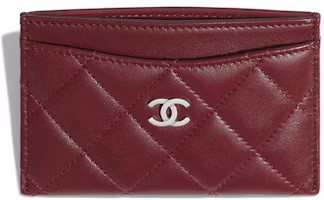 Lookbook Chanel Clásico Porta Tarjetas Piel de Cordero Acolchada Plateado Burdeos