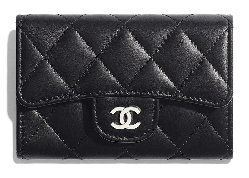 Chanel Classic Card Holder Quilted Silver-tone Black