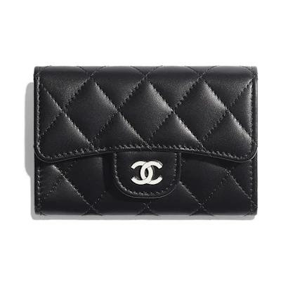 Chanel Classic Card Holder Quilted Silver-tone Black