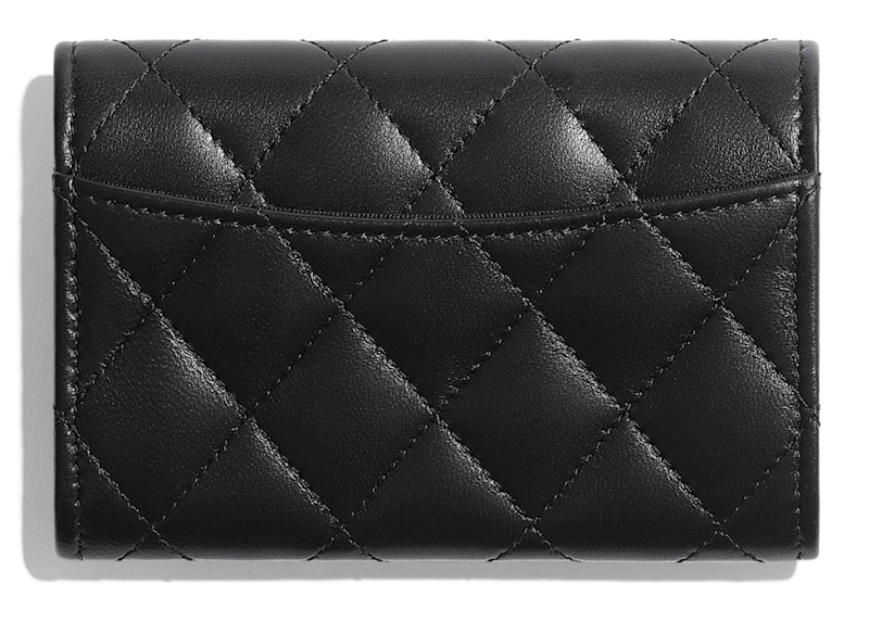 Order Chanel Tempat Kartu Klasik Kulit Quilted Hitam dengan Perak