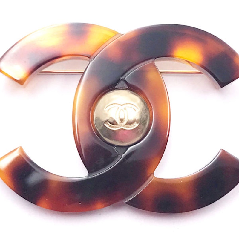 Chanel Classic CC Brooch Faux Tortoise Brown