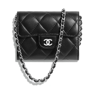 Chanel Classic Clutch With Chain Quilted Lambskin Silver-tone Black