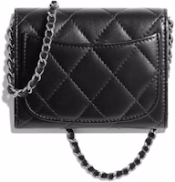 Order Chanel Beg Klac Klasik Dengan Rantai Kulit Anak Biri Hitam Ton Perak