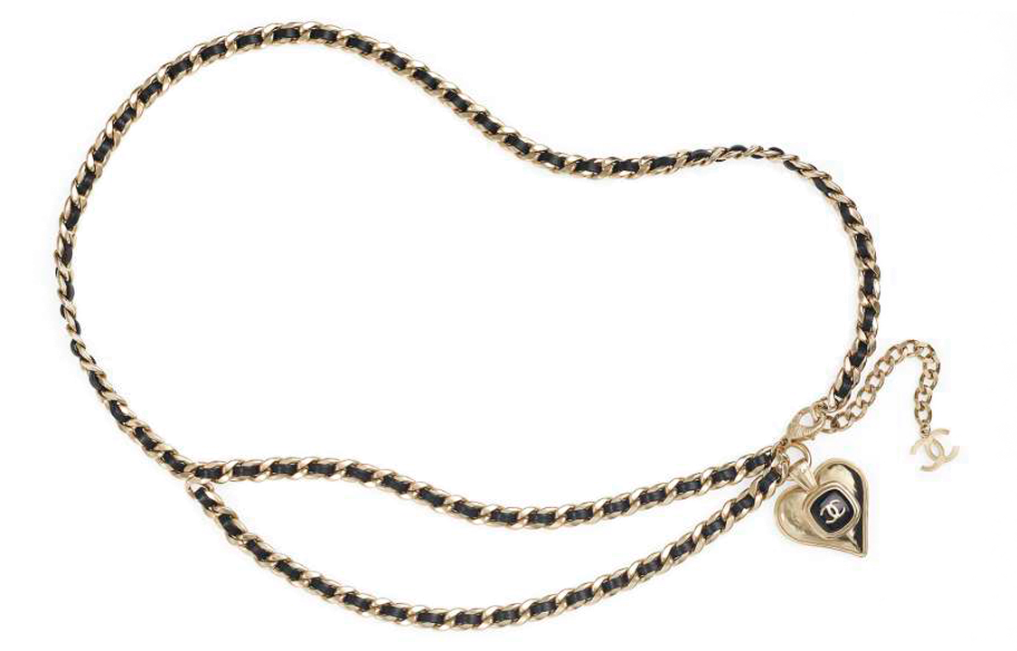 CHANEL Classic Double C Heart Leather Metal Belt Chain. AB7277-B06929-NF661