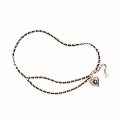 CHANEL Classic Double C Heart Leather Metal Belt Chain. AB7277-B06929-NF661