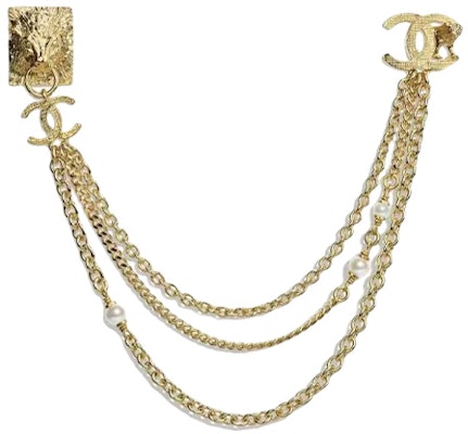 CHANEL Classic Double C Lion Head Metal Pearl Chain Brooch Gold Unisex. AB8789-B08717-NJ356 Order CHANEL Classic Double C Lion Head Metal Pearl Chain Brooch Gold Unisex. AB8789-B08717-NJ356