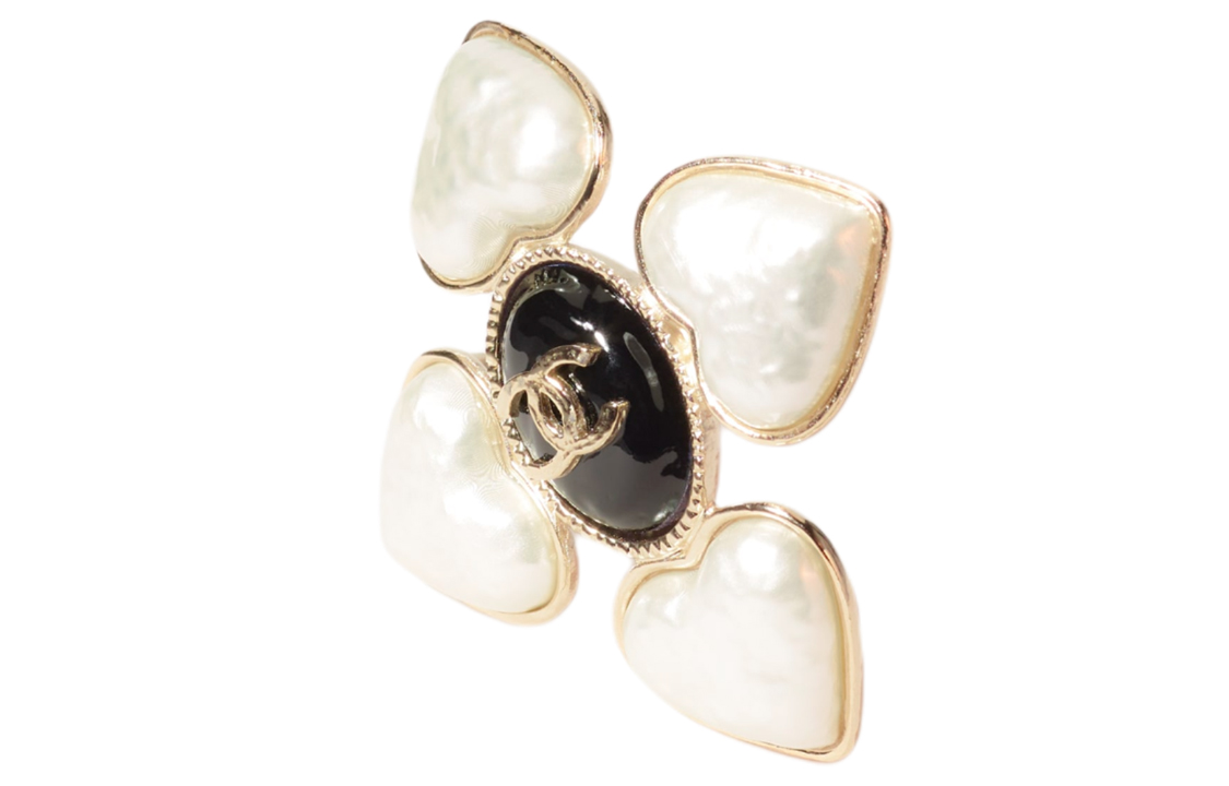 CHANEL Classic Double C Logo Vintage Heart Pearl Brooch Gold/Black. AB7517-B07266-NG293 圖 3