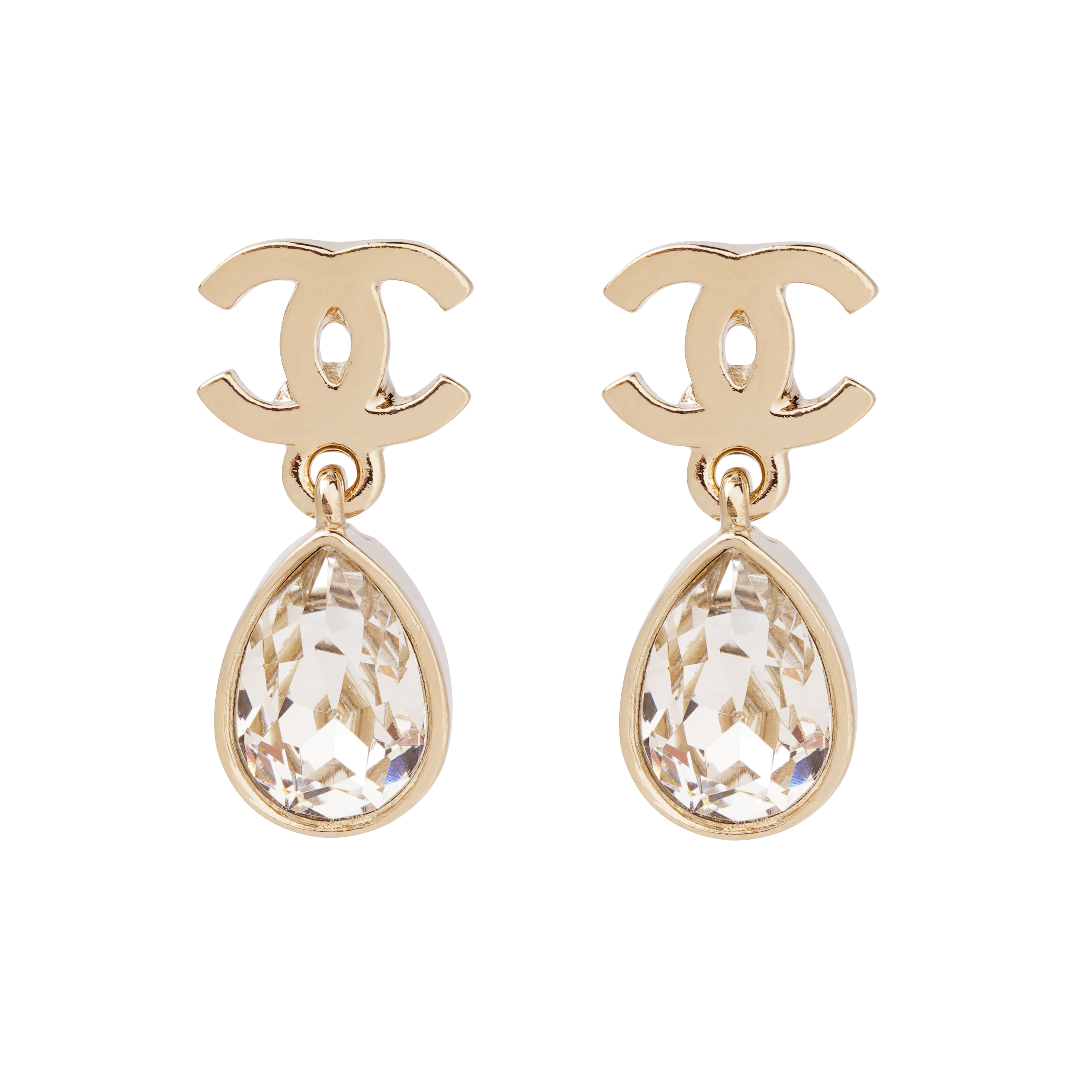 Chanel Classic Double C Rhinestone Earrings Gold. AB7586-B07402-NG508
