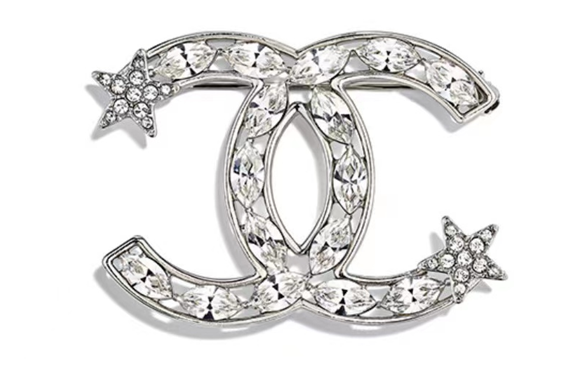 CHANEL Classic Double C Rhinestone Star Brooch Silver AB3367-B02390-N5957